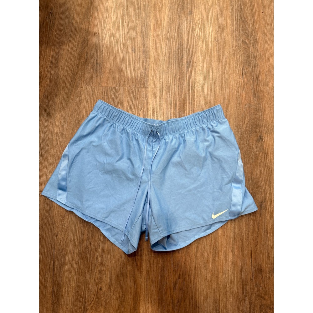 Nike Dri-FIT Womens XL Light Blue Running Athletic Shorts Elastic Waist Swoosh